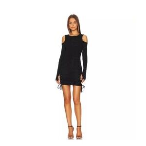 Revolve Mini Dress S Black Romantic Goth Fairy AllTheWays Cold Shoulder Ruching